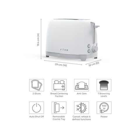 Stainless Steel 2-Slice Toaster - Matt White