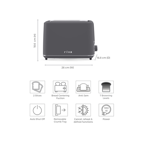 Cool Touch Toaster 2-Slice - Coal Grey