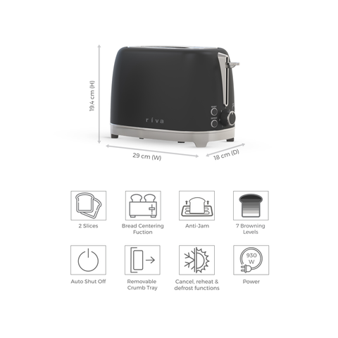 Stainless Steel 2-Slice Toaster - Matt Black